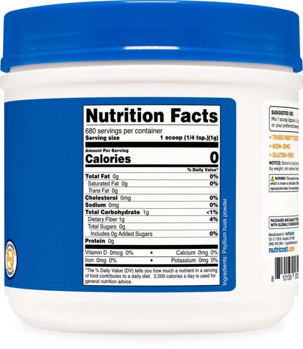 polvo nutricost psyllium paquete trasero etiqueta ingredientes