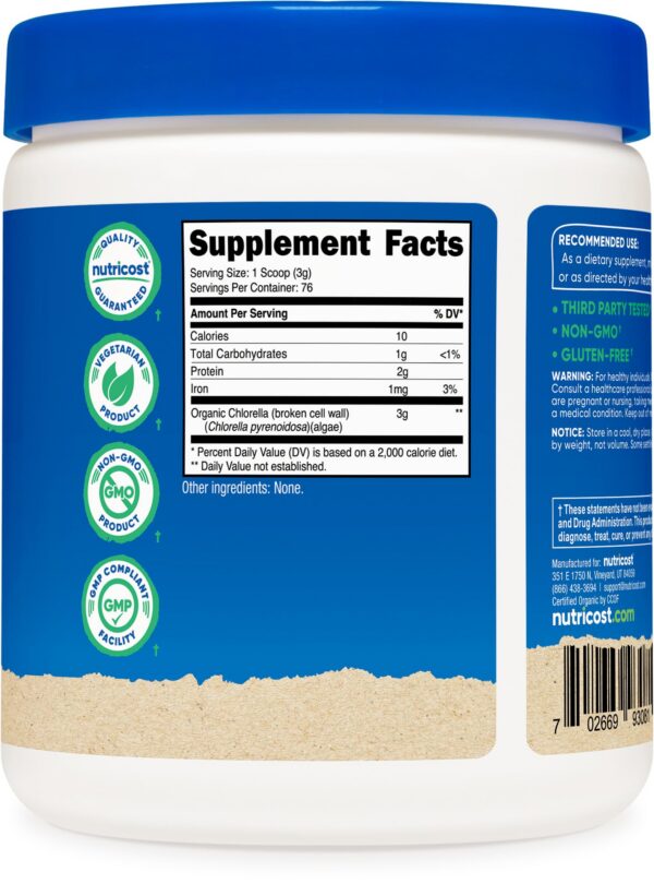 Polvo nutritivo chlorella orgánico fibra y clorofila Nutricost