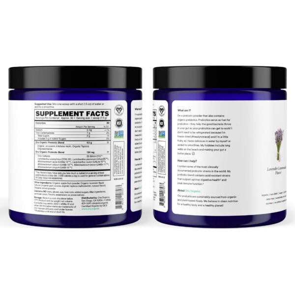 Version 1.0.0 Polvo Ora Organic prebioticos y probioticos 30 servidas