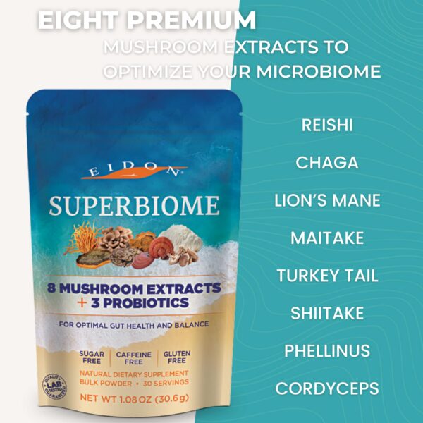 Polvo de probióticos Eidon SuperBiome para salud intestinal y digestiva
