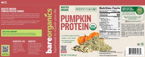Polvo proteína calabaza para intolerantes gluten y lactosa BareOrganics