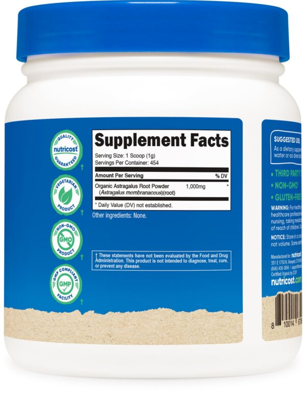 Polvo puro de raíz de astrágalo Nutricost orgánico 1 libra