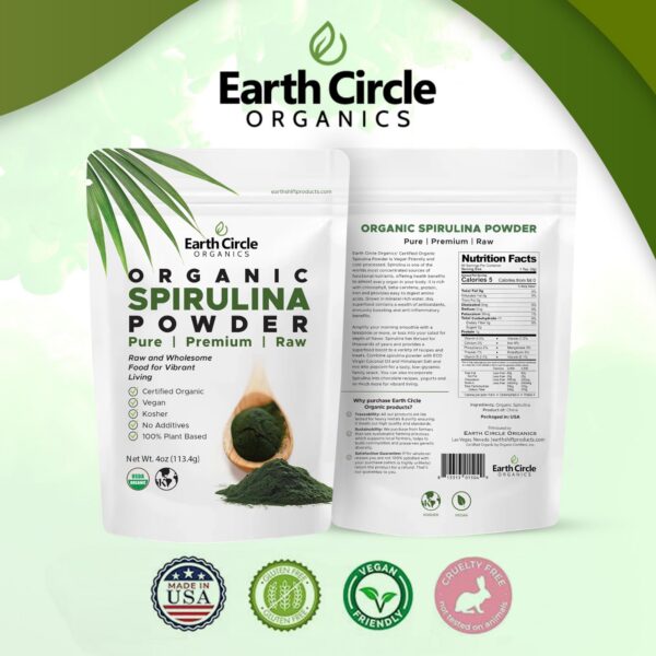 Espaldera Envase Polvo de Espirulina Kosher y vegan