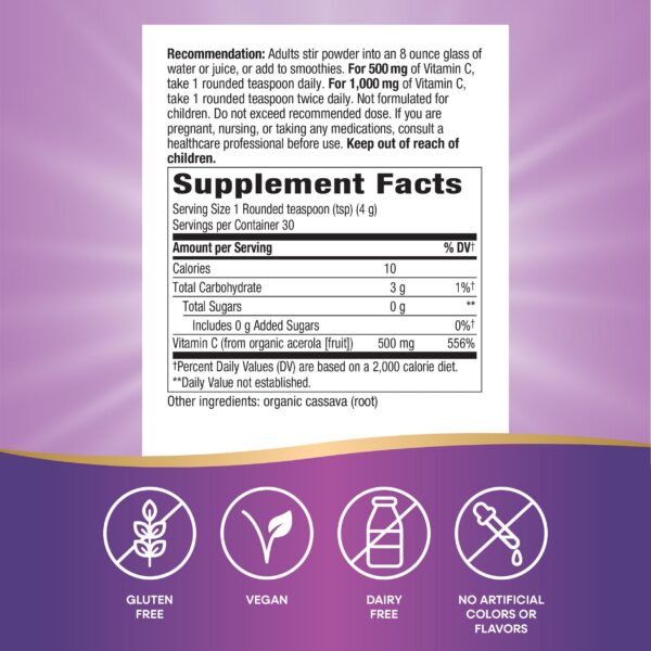Polvo vitaminico vitamina c en fruta acerola organica natures way