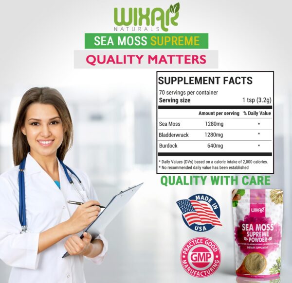 Polvo Wixar musgo irlandés y bladderwrack vistos de cerca