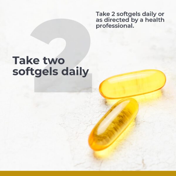 Version 1.0.0 Frasco con etiqueta y cápsulas de Omega-3