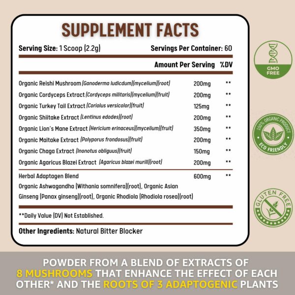 Preparación con polvo de hongos healblend en taza de café