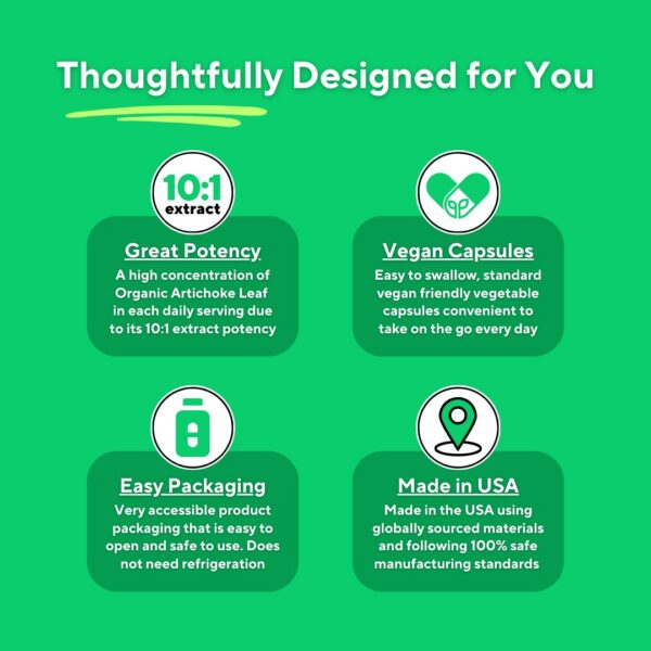 Presentación del extracto de alcachofa orgánico en cápsulas