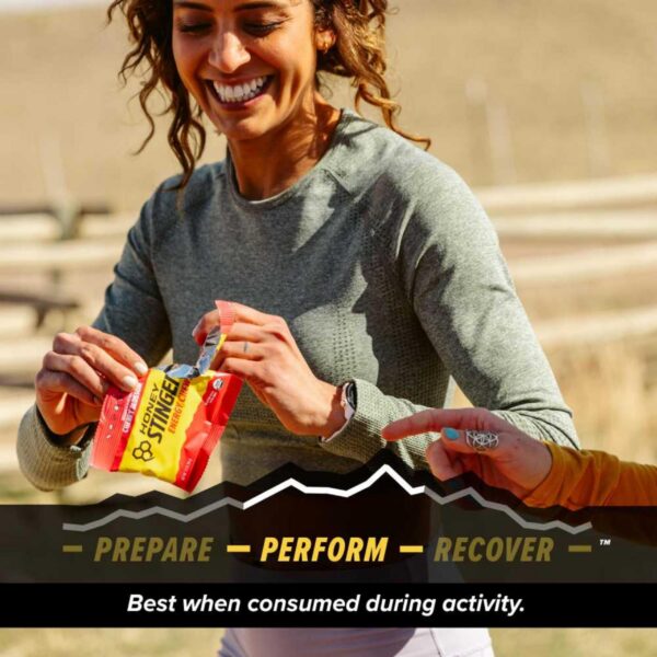 Version 1.0.0 Presentación Honey Stinger masticables energéticos sabor cereza 12 pack