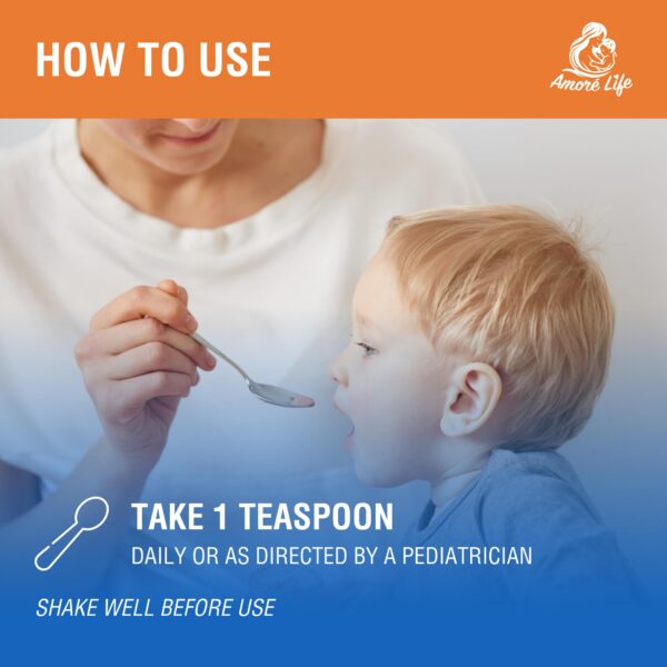 Presentación multivitaminas líquidas Amore Life para niños