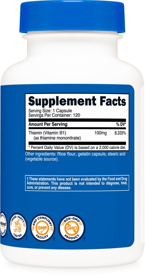 Presentación Nutricost vitamina B1 (tiamina) 100 mg 120 cápsulas