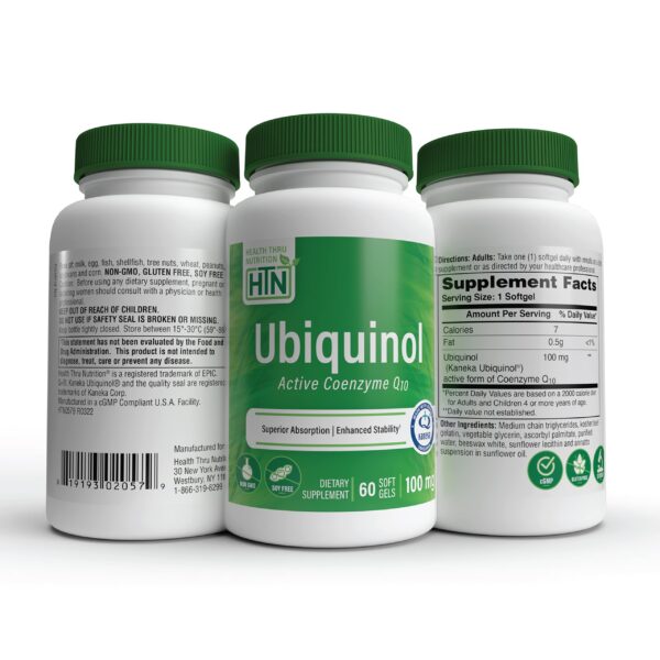 Presentación Ubiquinol en caja y frasco para suplemento diario