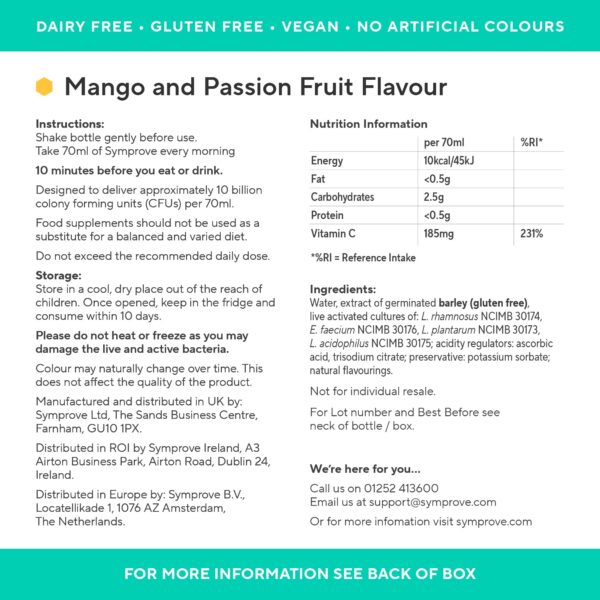 Probiótico Symprove mango y maracuyá para bienestar digestivo