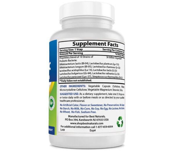 Probióticos cápsulas vegetarianas Best Naturals presentación lateral