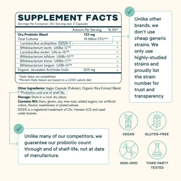 Probióticos orgánicos Ora Organic con prebióticos naturales