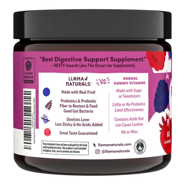 Probióticos y prebióticos orgánicos Llama Naturals gomitas mezcla bayas