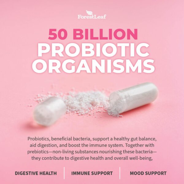 Probióticos veganos ForestLeaf apoyo inmunológico y digestivo femenino