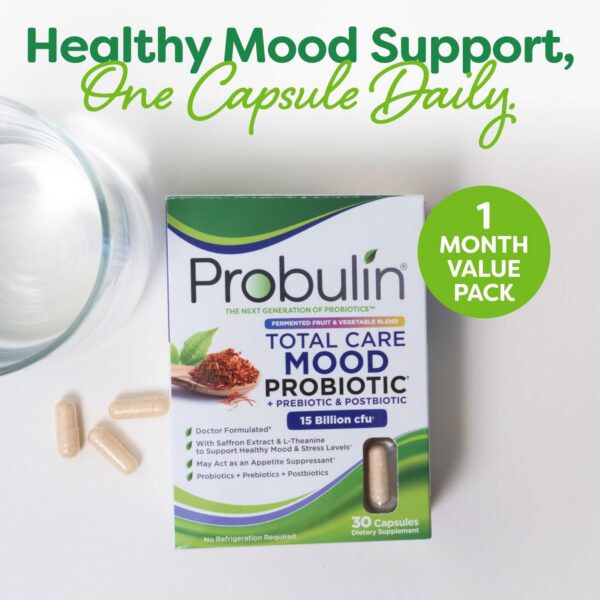 Caja y frasco de Probulin Mood Probiotics