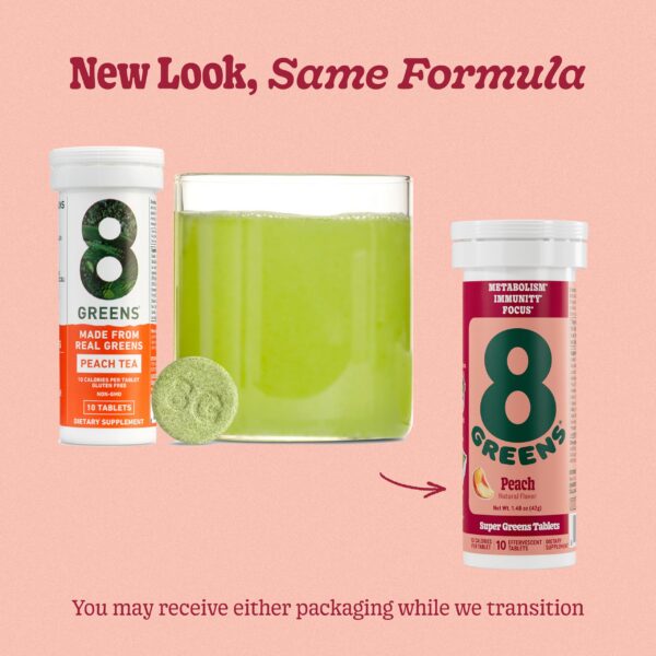 Logotipo 8Greens en paquete de tabletas nutritivas