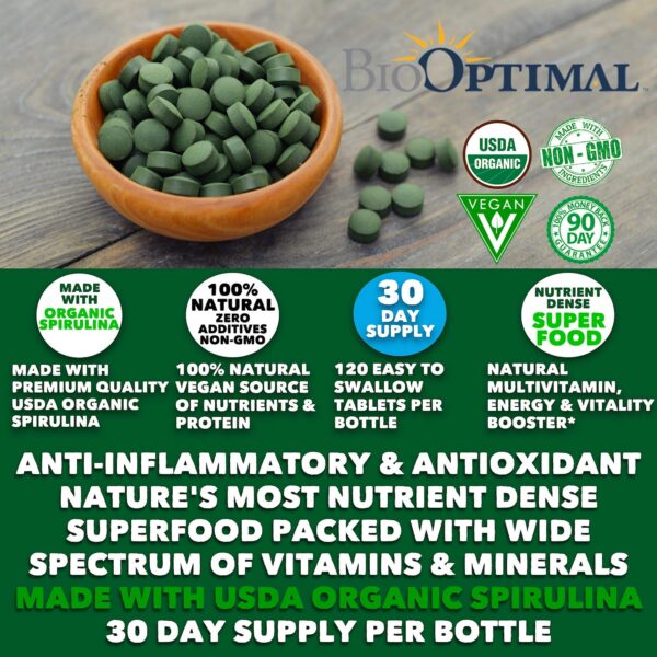 Producto BioOptimal certificado USDA chlorella y espirulina