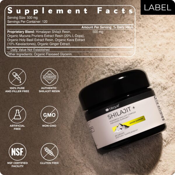 Producto natural resina Shilajit Blisque con certificación cGMP