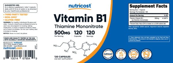 Producto Nutricost vitamina B1 no GMO y sin gluten