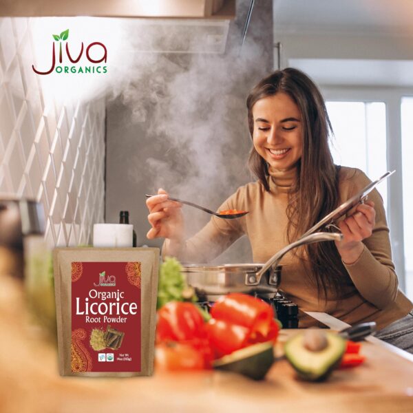 Producto regaliz Mulethi orgánico en polvo Jiva