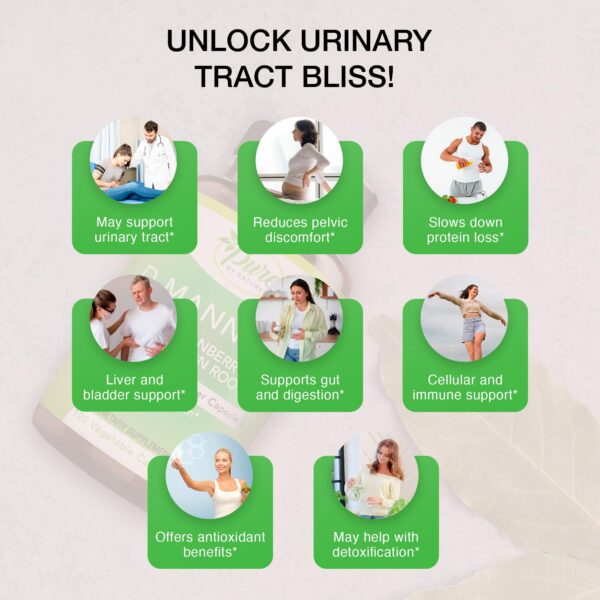 Pure By Nature D-Mannose envase con suplemento natural para salud urinaria