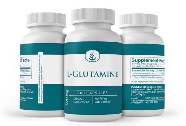 Caja de presentación Pure Original Ingredients L-Glutamina cápsulas