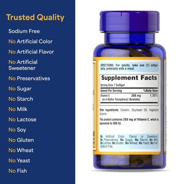 Detalle de la etiqueta Puritan's Pride Vitamina E