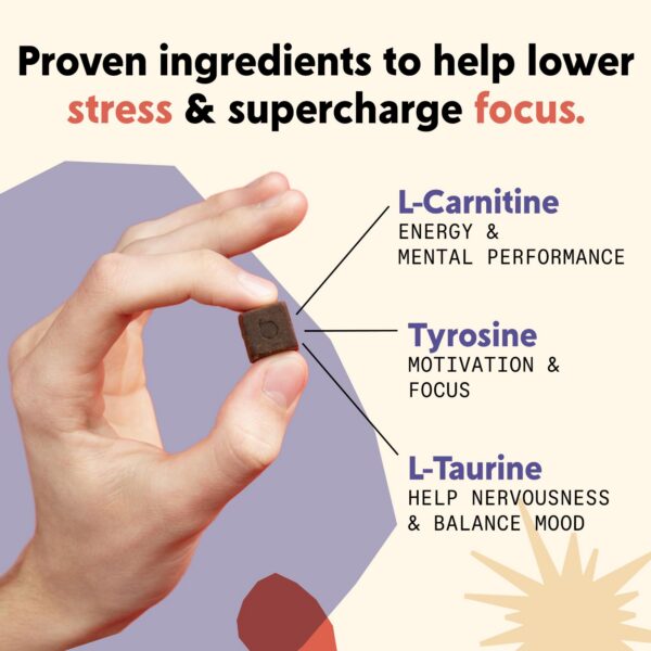 Frasco y etiqueta de PYM Attention Chews