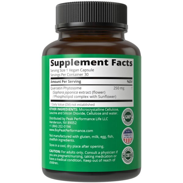 Cápsulas Quercetina Phytosome y logo Peak Performance