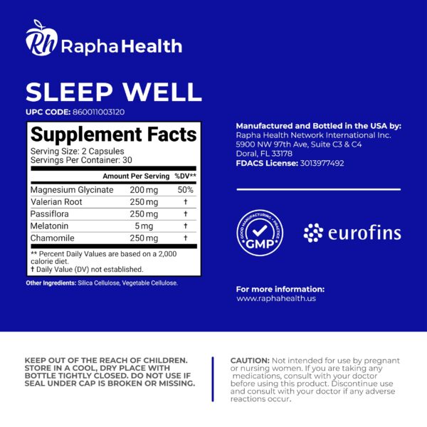 RAPHA HEALTH Sleep Well con magnesio y manzanilla