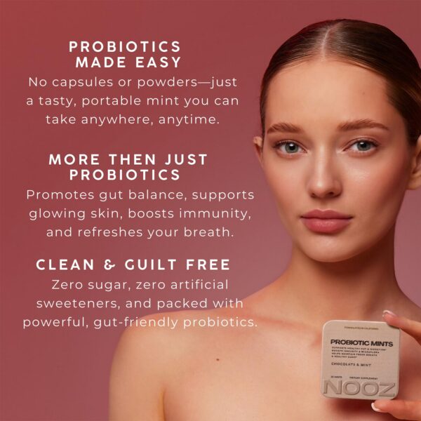 Recipiente abierto con mentas NOOZ sabor chocolate y menta