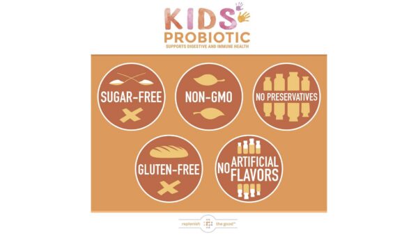 Frasco de probióticos para niños con etiqueta limpia
