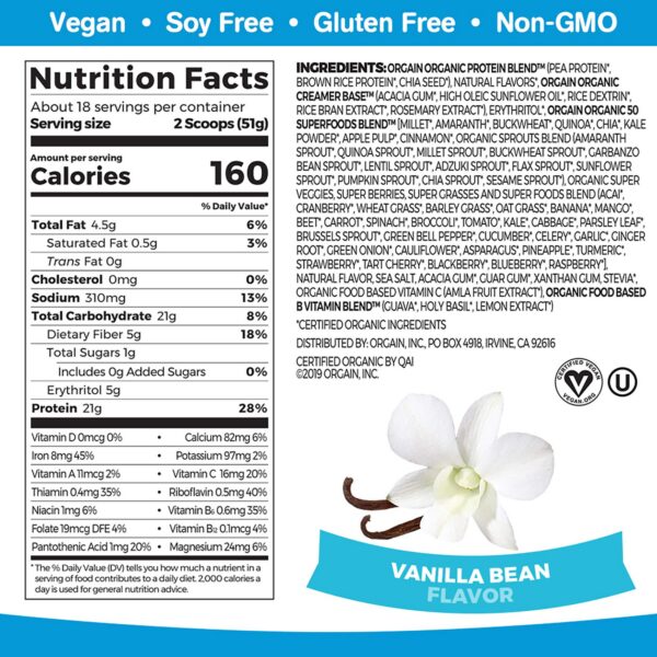 Resumen de productos Orgain en estante