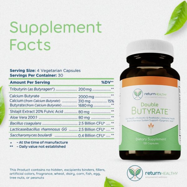 Return Healthy Double Butyrate suplemento natural bajo olor vegano