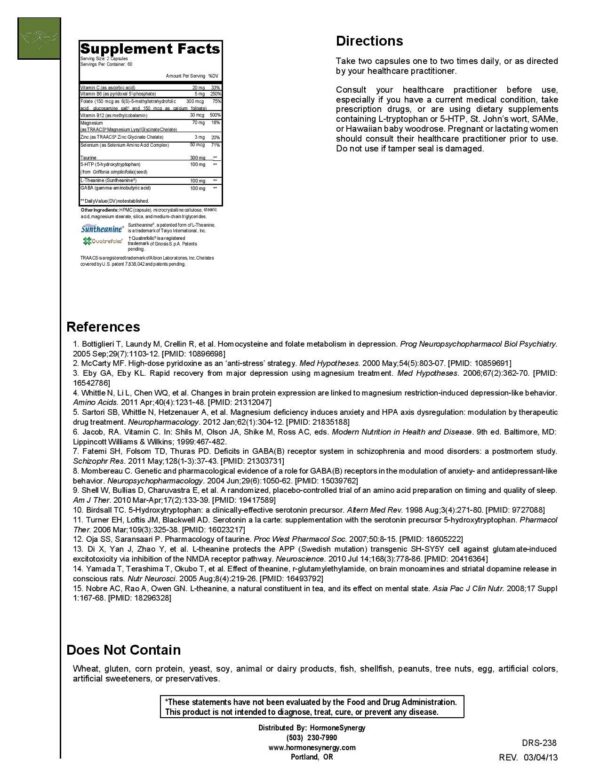 Etiqueta nutricional de RetzlerRx Brain Calm ES