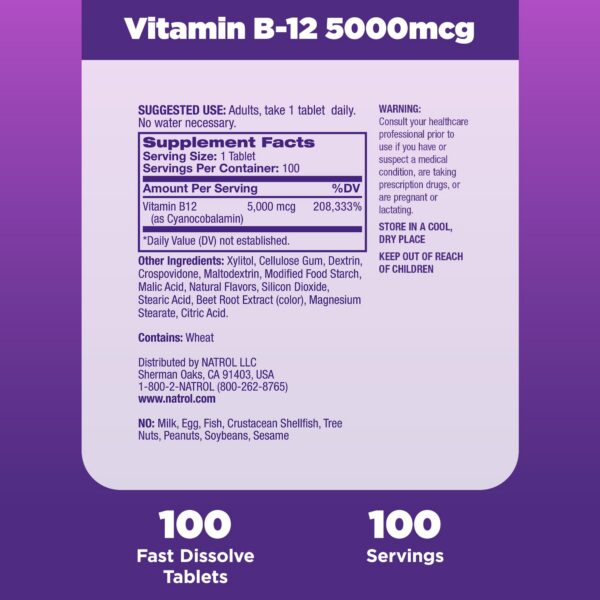 Reverso caja Natrol vitamina B12 rápida disolución