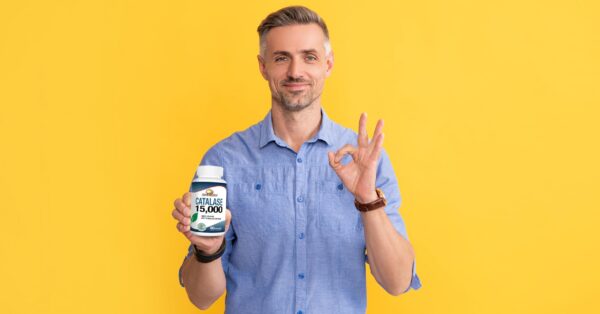 Version 1.0.0 Caja y frasco de catalasa Rise-N-Shine