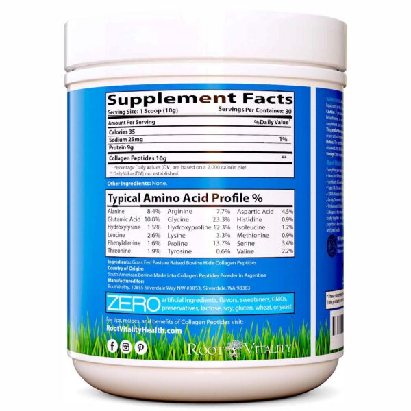 Etiqueta nutricional del producto Root Vitality