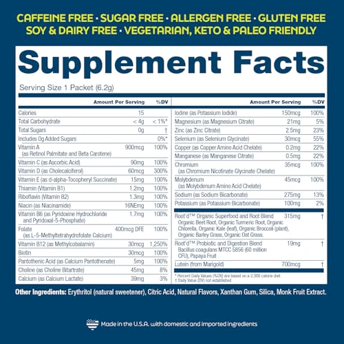 Etiqueta trasera polvo multivitamínico Root'd hombres