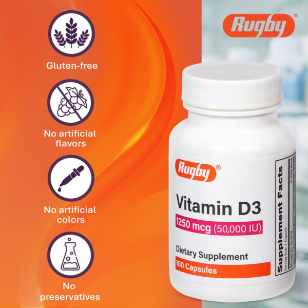 RUGBY LABORATORIES Vitamina D3 cápsulas dentro del frasco