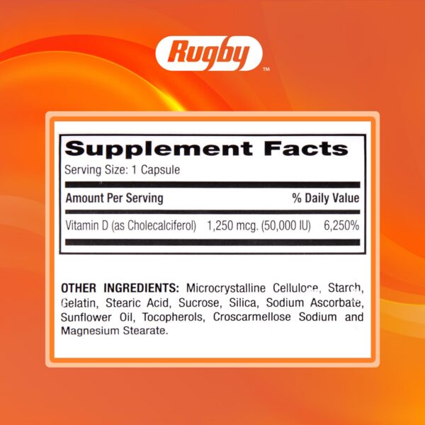 RUGBY LABORATORIES Vitamina D3 vista lateral del envase