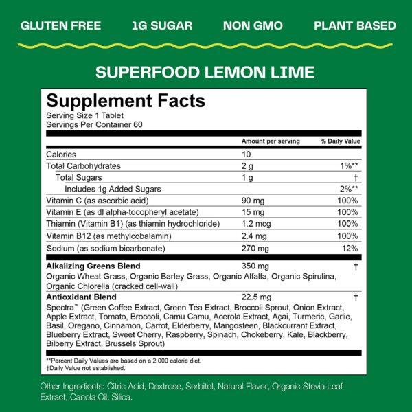 Sabor limón lima en tabletas Amazing Grass superalimentos 60 unidades
