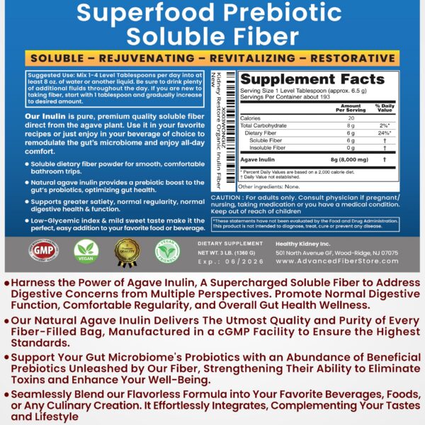 Salud intestinal con polvo orgánico de inulina de agave