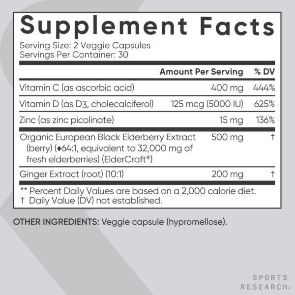 Version 1.0.0 Saúco y jengibre suplemento para el sistema inmune Sports Research