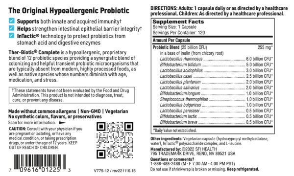 Sello calidad Klaire Labs Ther-Biotic Complete suplemento probiótico 25 mil millones UFC