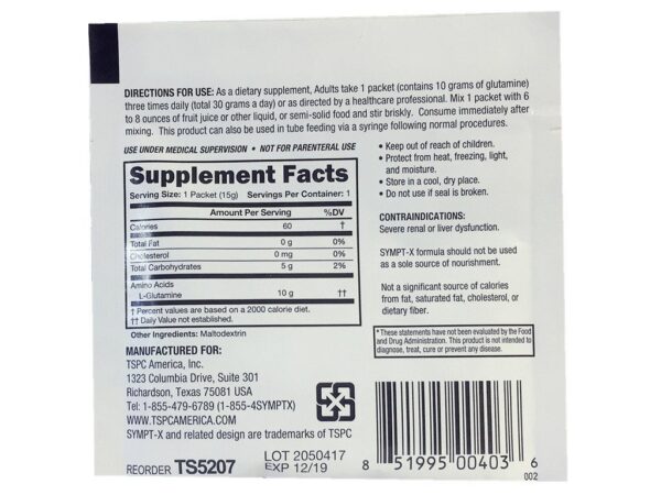 Vista lateral del envase Sympt-X