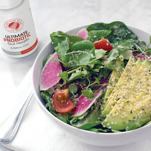 Version 1.0.0 Lado de botella suplemento probiótico Silver Fern